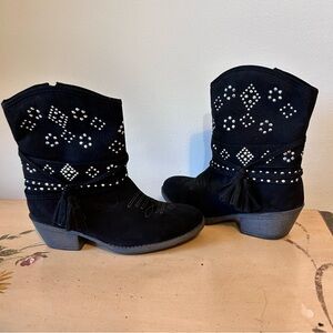 Justice Black Suede Silver Stud Western Cowgirl Boots